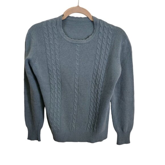 European Mint Green Cashmere* CableKnit Crewneck Sweater Size M - Picture 1 of 5